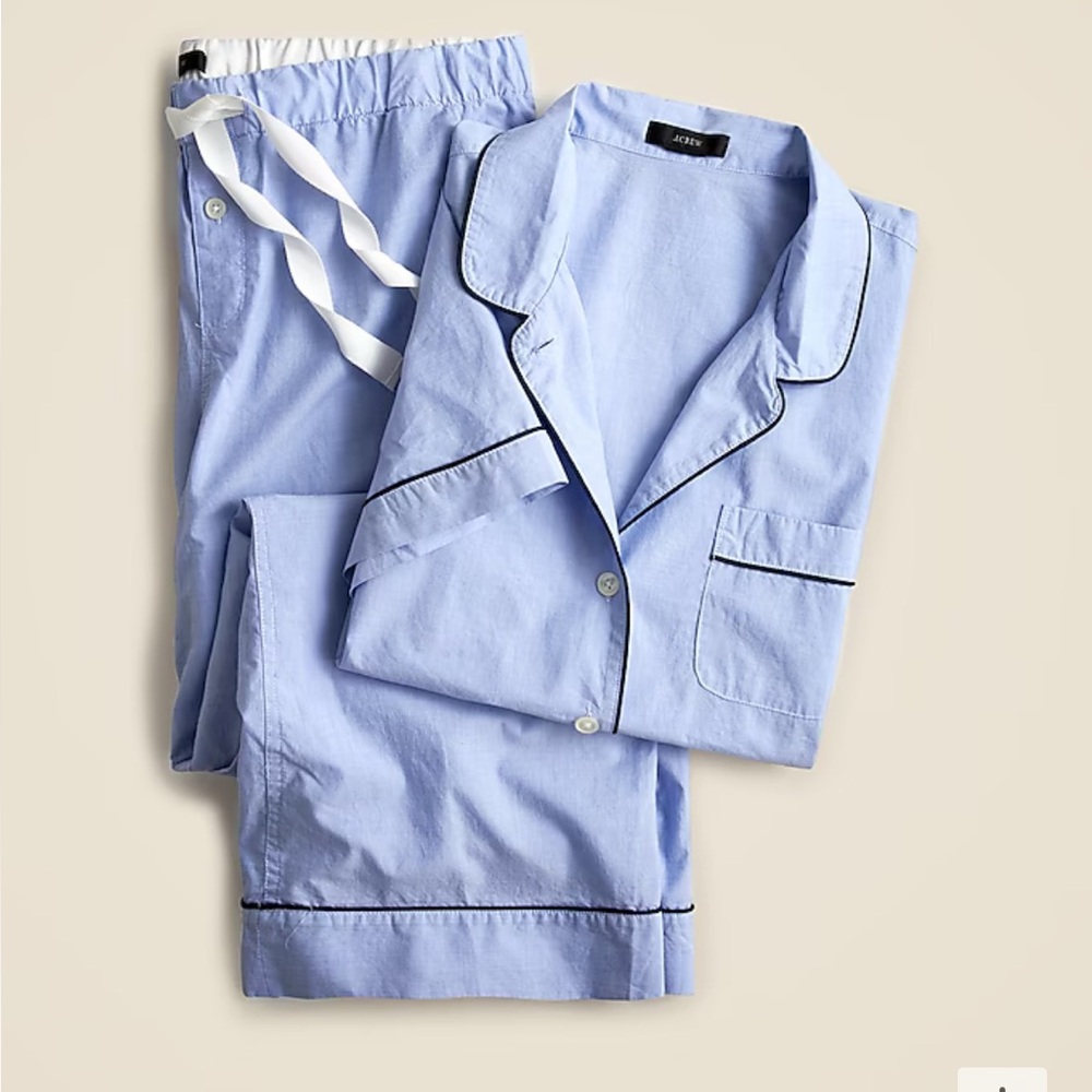 J. Crew End-On-End Cotton Longsleeve Pajama Set. Classic Blue.
